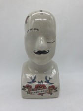 Phrenology Head Ceramic Tattooed Retro Art Quotes Bust H 11