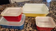 Vintage PYREX Refrigerator Dish Set Primary Color 501 502 503 w/ Lids picture