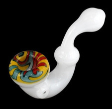 6 Inch White Prism Wig Wag Bowl with Multicolor Swirl Sherlock Tobacco Pipe picture