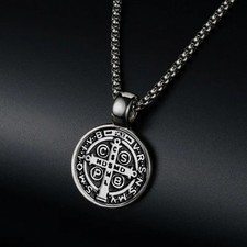 Saint St Benedict Medal Necklace Pendant Stainless Steel Crucifix Cross Exorcism picture