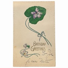 Happy Birthday Greeting Violet Holiday Embossed Postcard 5.5