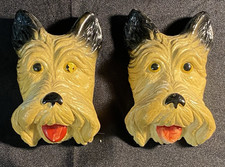Scotty Dog Chalkware Wall Hanging Scotty Face Hanger Plaque MCM Set Of 2 Vtg picture