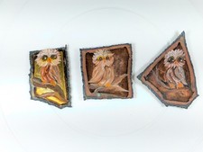 Set Of 3 Vintage Hand-Painted Metal Owl Magnets picture