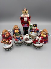 9 Vintage Holiday Christmas Ceramic Hinged Jewelry Trinket Boxes picture
