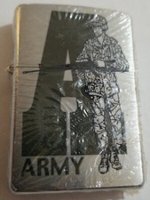 Zippo Army Green Soldier Chrome Cigarette Lighter Military Veteran 2005 NEW USA picture