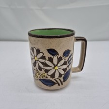 VTG 1970s Otagiri Speckled Stoneware Mug Hand Painted Floral Boho Retro Japan  picture