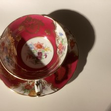 Paragon Vintage Tea Cup and Saucer Red Floral Unique Gold Trim picture