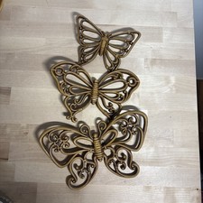 Homco 7537 Syroco Butterfly Faux Wood Wicker Wall Decor Set Of Three Vintage picture