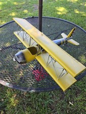 Metal Vintage Airplane Yellow Green Model Aviation Decor Silver Propeller picture