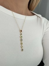 Multicolor Gemstone 14K Yellow Gold Over Vertical Pendant Necklace For Women 18