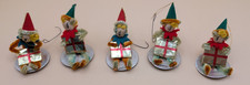 VTG Christmas Set of 5 Felt & Pipe Cleaners Sitting Elves/Gnomes/Pixie Ornaments picture