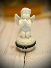 Vintage Porcelain Angel Cherub Figurine Trinket Box picture