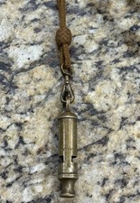 Antique Military Trench Whistle Patent 572708 Brass w/ Lanyard WWI Era picture
