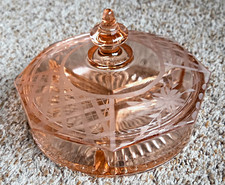 Vintage Etched Pink Depression Glass 3-part Divided Candy Dish picture