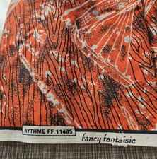 Vtg Fancy Fantaisie Fabric Abstract orange Seashell Woodgrain MCM MOD 5 1/4 Yrd  picture