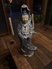 Vintage Japanese Blue & White Porcelain Kwan Yin / Guanyin Figurine ā 15ā picture