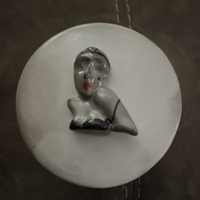 Vintage Duranti Urbino Italian Ceramic Round Trinket Box Figurine Lid 2x3.5” picture