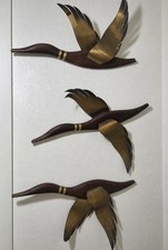 VTG 1960s Masketeers Flying Ducks Wall Art Set 3 Wood Brass MCM USA. Grandpacore picture