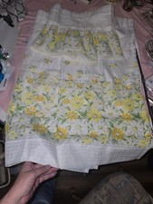 Vtg 1960s Flower Power Textured Yellow & Orange Daisy 2 Curtains With 1 Valance picture