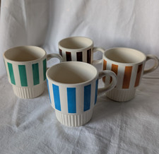 Vintage 1970s stackable coffee mugs vertical stripe ribbed base  lot of 4 picture