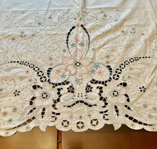 Vintage Madeira Set bed sheet &  2 pillow cases Embroidery Appliqués 102” Basket picture