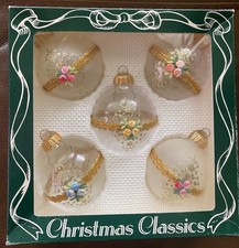 Vintage 5 pc Christmas Classic Ornament Hand Blown Glass 2.5” picture