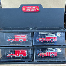 Chicago Fire Dept Collectible Fire Truck Model Display Case Plaque Set picture