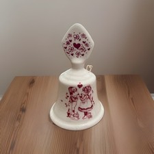 VTG Ceramic Bell Ivory Crackle Red Hearts & Flowers “Things Go Better With Love” picture
