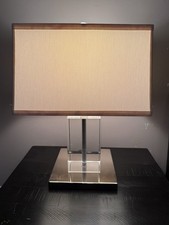 💙Signed Ralph Lauren Table Lamps Heavy Solid Crystal Glass Column with Shade picture