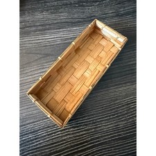 Vintage Rectangular Woven Bamboo Basket Tray Organizer Boho Natural picture
