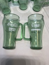 Vintage 1980s Coca Cola Whataburger Cowboy Green Glass Mug Stein Lot of 7 Rare picture