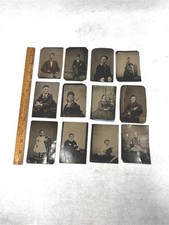 antique photo lot tin type tintype 12 portraits 2.5x3.5 women men children 1800  picture