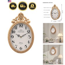 Small French Retro Decor Wall Clock,Antique Gold Vintage Oval Style picture