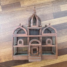 Vintage French Victorian Domed Bird Cage Taj Mahal Style Wood Wire House 15x19x5 picture