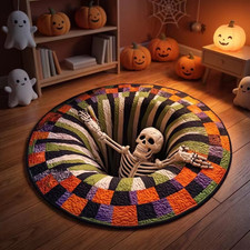 3D Skull Pumpkin Swirl Halloween Rug Non-Slip Indoor Home Decor Same Day 🚛✅ picture