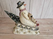 Vintage Cody Foster CJF Primitive Snowman on Sled with Teddy Bear picture