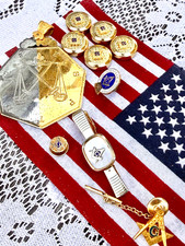 Vtg Masonic Regalia Collection • Signed Anson MOP Tie Clip • Decipher Pendant picture