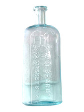 W. M. Searby Antique Pharmacy Bottle 7 1/2 in Aqua Glass Smooth Base Late 1890s picture