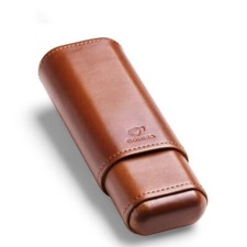 Cedar Wood Lined Brown Leather 2 Ct Sturdy Cigar Case Travel Holder New picture
