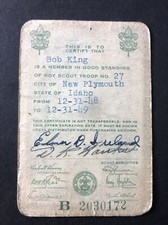 BSA Boy Scouts Of America Member Card Troop 27 New Plymouth 1948-49 picture