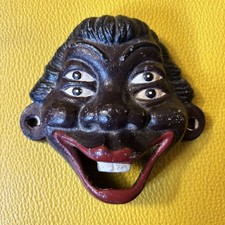 Vintage Antique Novelty Bottle Opener Wall Mounted 4 Eyes Black Americana picture