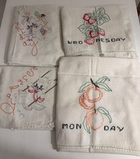 Vintage Hand Embroidered Days Of The Week Dish Towels  Mon, Wed, Fri, Sun picture