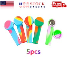 5PCS 3.4'' Mini Silicone Smoking Hand Pipe with Metal Bowl & Cap Lid Pocket Pipe picture