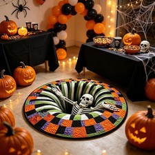 3D Halloween Optical Illusion Rug, Skeleton Ghost Pumpkin Pattern,24in NEW picture