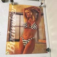 🍺 Vintage 1998 Budweiser Poster 20x28 Checkered Bikini Model Beer Promo L98-03 picture