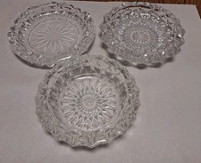Lot Of (3) Vintage Crystal Ash Trays 5.5in to 6in Diameter Heavy  picture