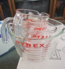 Vintage All Caps PYREX Set Of Four Measuring Cups - 8, 4, 2, 1 Uppercase  picture