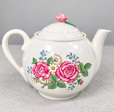 Vintage Hallmark Pink Rose Floral Ceramic Teapot w/ Lid Cottagecore Sri Lanka picture