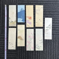 Set of 9 Japanese Ukiyo-e Woodblock Tanzaku, Antique Poem Slips picture