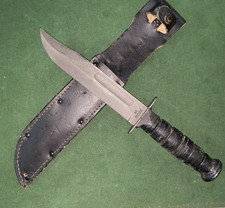 Vintage Knife Genuine USMC #498  + Leather Scabbard Ontario Knife Co OKC USA picture